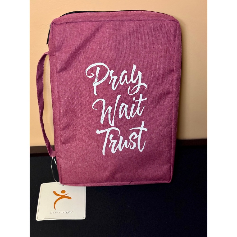 Christian Art Gifts Pray Wait Trust Bible Book Cover Pink Sleeve Large BBL660